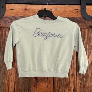 Girls Size 8 Mango “Bonjour” Light Green Sweatshirt